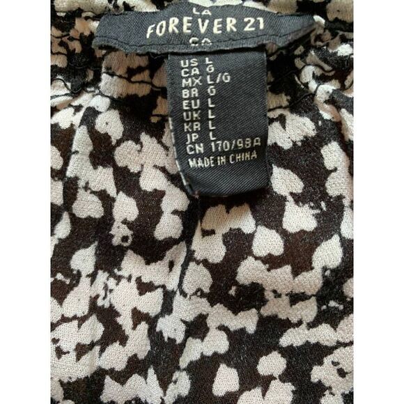 Forever 21 Black and White heart Print Blouse Sheer Quarter sleeve top- Size Lg - Picture 5 of 8